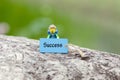 Lego hiker miniature with word sucess