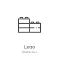 lego icon vector from children toys collection. Thin line lego outline icon vector illustration. Outline, thin line lego icon for