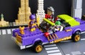 Lego The Joker Notorious Lowrider in city street with Batgirl, The Joker and Harley Quinn