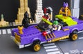 Lego The Joker Notorious Lowrider in the city street with Batman, Batgirl, The Joker, Harley Quinn minifigures