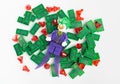 Lego of the joker on a pile of money stock photography and images