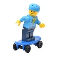 Lego minifigure of boy on skateboard Royalty Free Stock Photo