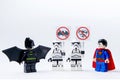 LEGO minifigure Batman VS Superman and stormtrooper. Royalty Free Stock Photo