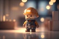 Lego minifigure dressed as a construction worker. Studio shot.