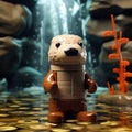 Lego Otter Figure: Money Themed, Realistic Seascapes, Ray Tracing
