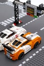 Lego Porsche 911 GT race cars on start-finish line