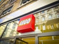 Lego shop logo outside in the street