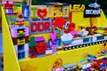 LEGO stand with DIY cubes at the presentation of the company-Russia, Moscow, 08 02 2019