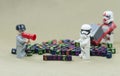Lego star wars character minifigures Stacking word success using colorful alphabet bead