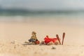 lego star wars minifigure stormtrooper arrive on the boat and baby dinosaur to the beach