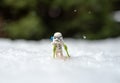 lego star wars minifigure stormtrooper skeleton walking on the snow Royalty Free Stock Photo