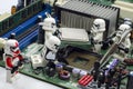 Lego starwars character assembling cpu on motherboard