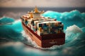 Lego toy constructor container ship, selective focus. Generative AI