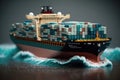 Lego toy constructor container ship, selective focus. Generative AI