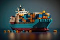 Lego toy constructor container ship, selective focus. Generative AI