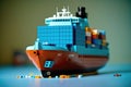 Lego toy constructor container ship, selective focus. Generative AI