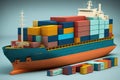 Lego toy constructor container ship, selective focus. Generative AI