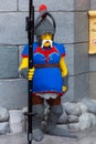 Legoland Dubai Theme Park Resort for children Lego soldier statue outside castle. Luxury travel resort destination