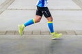 legs athlete runner in compression socks running marathon distance