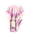 Legs of ballerina in ballet shoes from a splash of watercolor Royalty Free Stock Photo