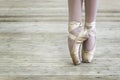 Legs of a ballerina in pointe shoes. Copy space.