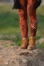 Legs in beautiful and unique cut out tights, festival fashion, golden hour, warm evening Royalty Free Stock Photo