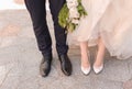 Legs of beautiful wedding couple outdoors Royalty Free Stock Photo