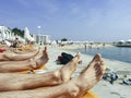 Legs on the black sea beach in Bulgaria