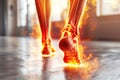 Legs burning in fire, heel spur, woman\'s leg hurts, pain in the foot, skin diseases concept, AI Generated