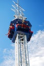 Legs dangle from a thrill ride on the Jersey Shore