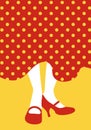 Legs of flamenco dancer and typical Spanish polka dot dress.