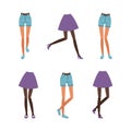 Legs of girl in skirt and shorts collection. Teenage girl character creation cartoon vector illustration