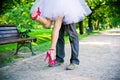 Legs of the groom and the bride. Royalty Free Stock Photo