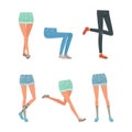 Legs in jeans and shorts posing in different positions set. Teenage body parts constructor for animation cartoon vector