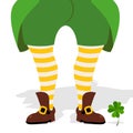 Legs leprechaun and clover. Green frock coat and striped socks.