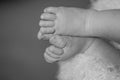 Legs a little baby in basket Royalty Free Stock Photo