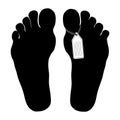 Legs are marked by death. The corpse in the morgue. Flat vector illustration isolated on white background. The tag on the corpse