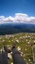 Legs on the mountain. feet who travel at high altitudes Royalty Free Stock Photo