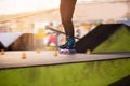 Legs of person on rollerblades. Royalty Free Stock Photo