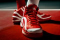 Red sports shoe on ground Royalty Free Stock Photo