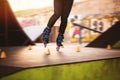 Legs on rollerblades. Royalty Free Stock Photo