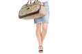 Legs in shoes young girl travel bag Royalty Free Stock Photo