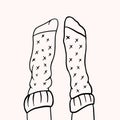 Legs in socks. Vector linear illustration in doodle style. freehand drawing. Doodle style drawing.