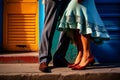 Close up view of the legs of a tango couple in the streets of Buenos Aires, Argentina