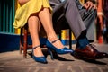 Close up view of the legs of a tango couple in the streets of Buenos Aires, Argentina