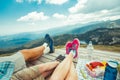 Legs of traveler family Royalty Free Stock Photo