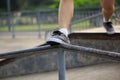 Legs walking on steel pipe Royalty Free Stock Photo