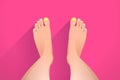 Legs of woman and colorful nails, pedicure and foot care