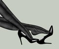 Legs of a woman in dark tights taking off shiny black high heel shoes Royalty Free Stock Photo