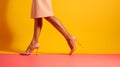 Legs of woman in stiletto high heel shoes on colored background Royalty Free Stock Photo